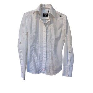 Fender Rock & Roll Religion Womens Medium Embroidered Button Up Shirt 90's Retro